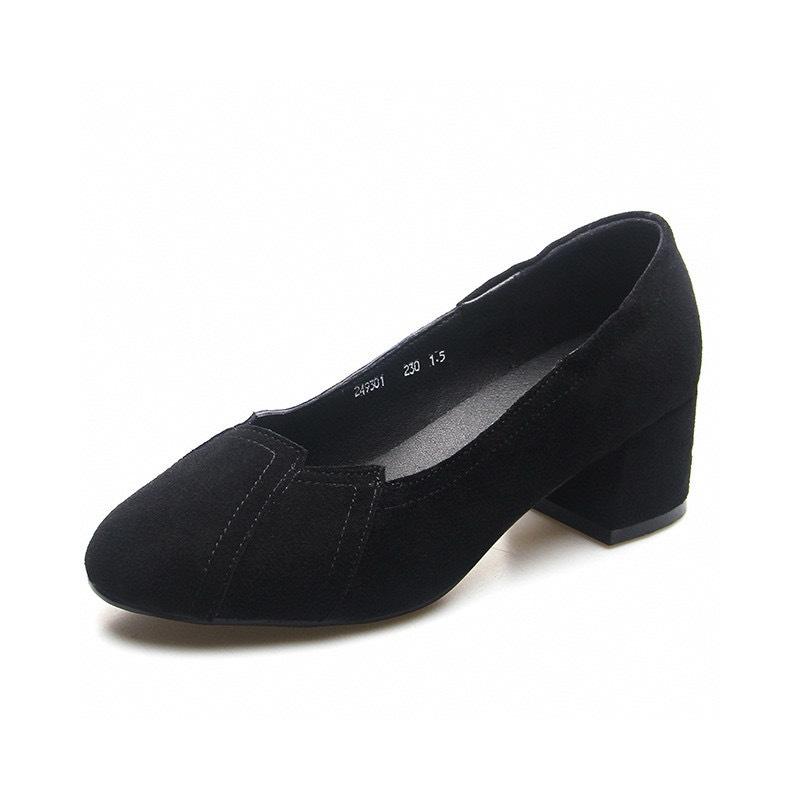 Black High Heels Women's Spring and Summer New Round Head Thick Heel Light Mouth Single Shoes Commuter Work Shoes Professional Dress Shoes