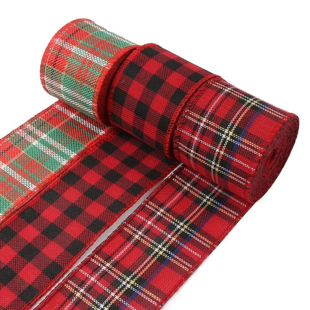 Red Black Lattice Linen Ribbon Imitation Linen Lattice Ribbon Christmas Plaid Ribbon Gift Wrapping