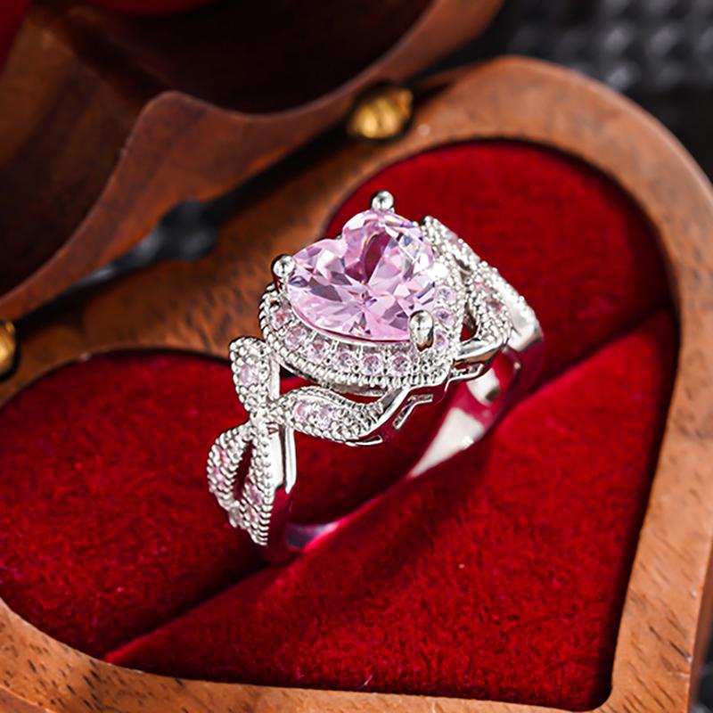 Xiaomi Huitan Romantic Women Ring Silver Color Inlaid Pink Shiny Heart CZ Elegant Wedding Party Accessories Engagement Lady Jewelry