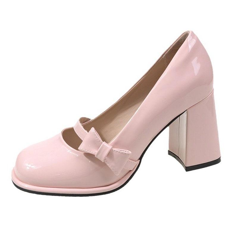 Туфли на высоком каблуке, женская мода, блочный каблук 8 см, бантовый ремешок, туфли Мэри Джейн, туфли-лодочки с квадратным носком, милые туфли в стиле Лолиты, свадебные туфли для невесты