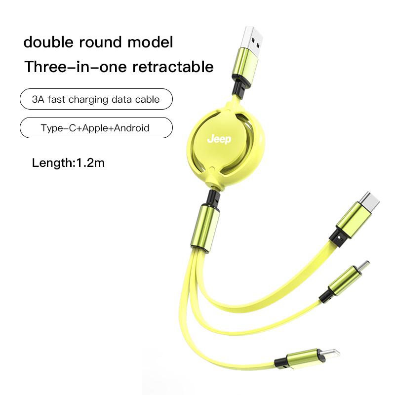 3 In 1 Retractable Car Charging Cable Multi USB Port Fast Charger Cord For Jeep Renegade Wagoneer Avenger Wrangler JK Valve Stem KUBEL1