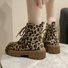 Осенне-зимние модные леопардовые сапоги для женщин, увеличивающие рост, сапоги на платформе, женские ботильоны на шнуровке, женские ботинки Para Mujer
