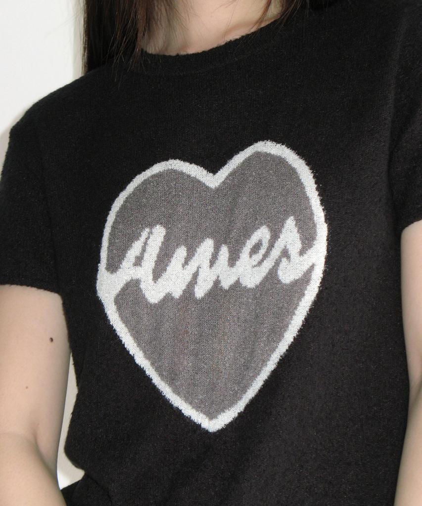 AMES-WORLDWIDE Heart Short Sleeve Knit Black