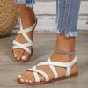 Flat-soled Sandals Women's Summer Round Head Open-toed One-word Buckle Strap European and American Fashion Large-size Women's Shoes