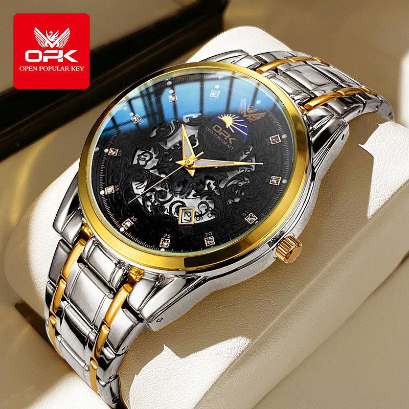 OPK 8149 Original Brand Luxury Man Watches Calendar Hollowed Waterproof Luminous Quartz Men's Business Wristwatch