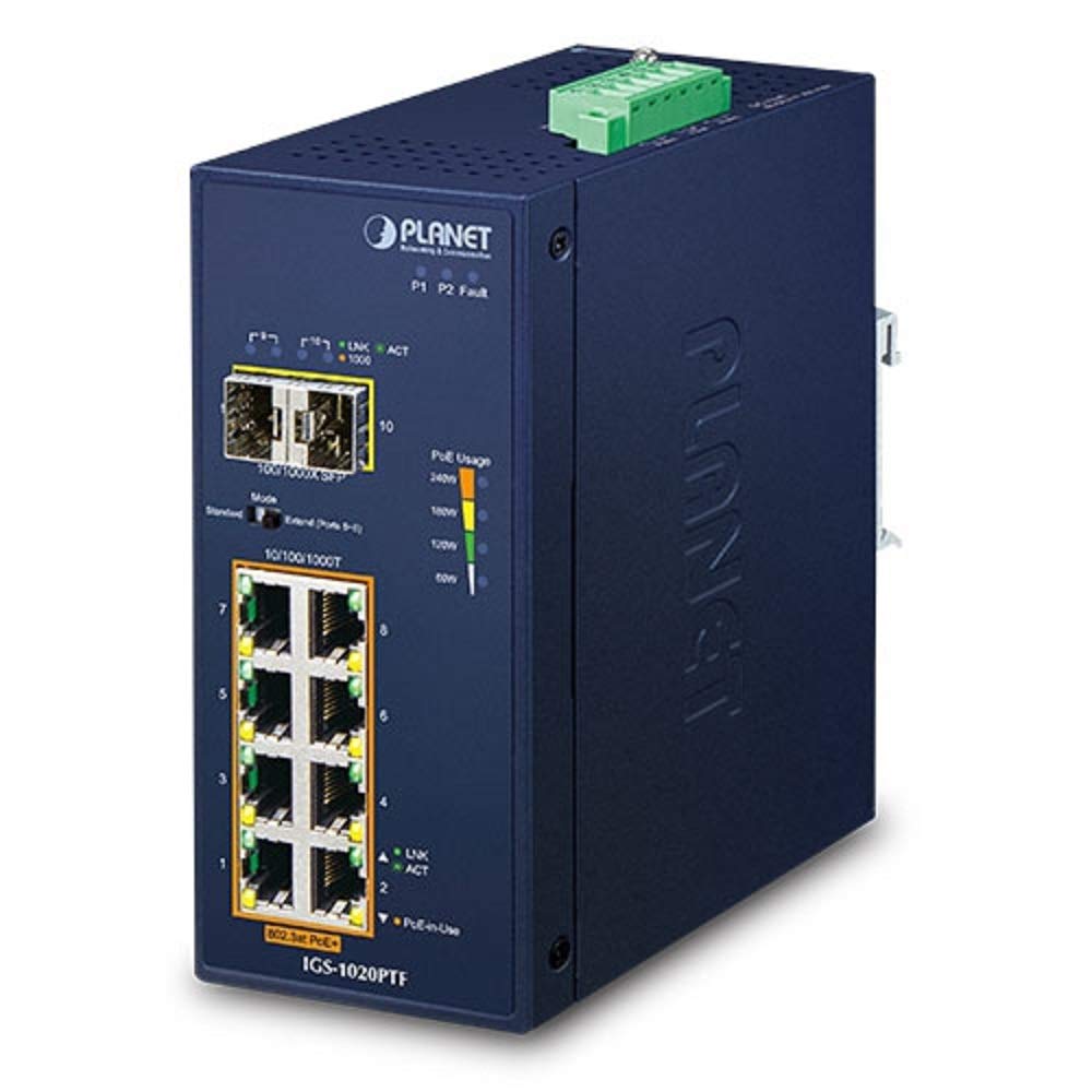 PoE SFP Ethernet-коммутатор IGS-1020PTF_Промышленный 8-портовый 10/100/1000T 802.3at + 2-портовый 100/1000X