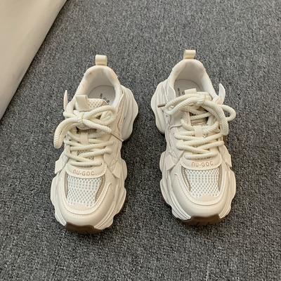 Мода 2024 Высокое качество Уличные кроссовки на платформе для женщин Сетка Однотонные Дышащие кроссовки На шнуровке Толстая подошва Женская обувь