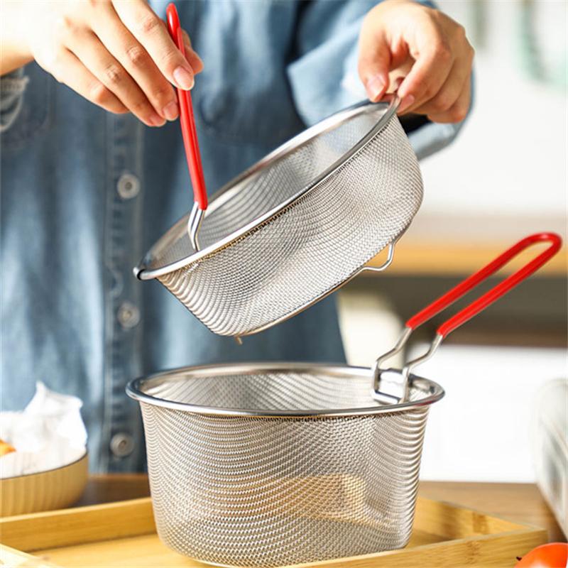 Корзина для жарки из нержавеющей стали с практичной складной ручкой Корзина для приготовления жареного картофеля Сетка для слива масла Дуршлаг Кухонные гаджеты