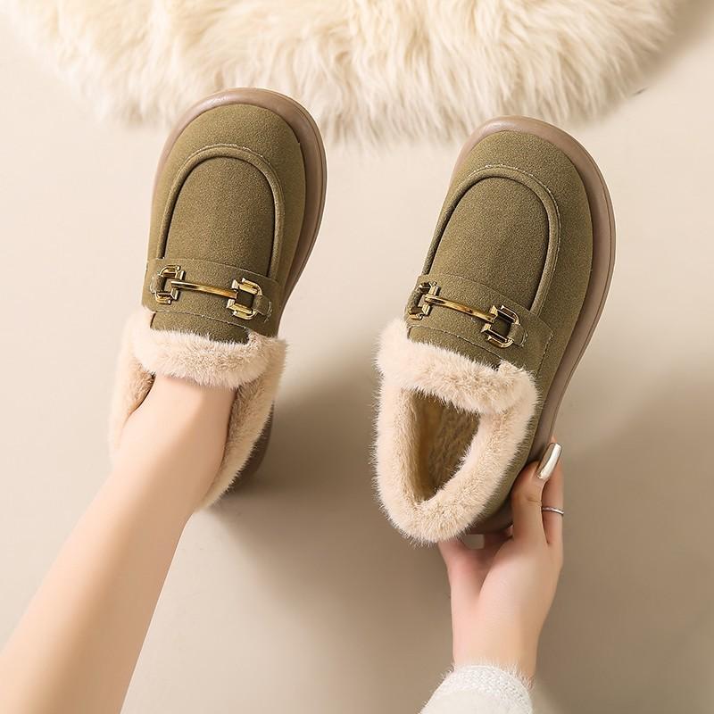 Fashion Women's Shoes Autumn and Winter Solid Color Round Toe Flat Bottomed Warm Plush Women's Cotton Shoes
