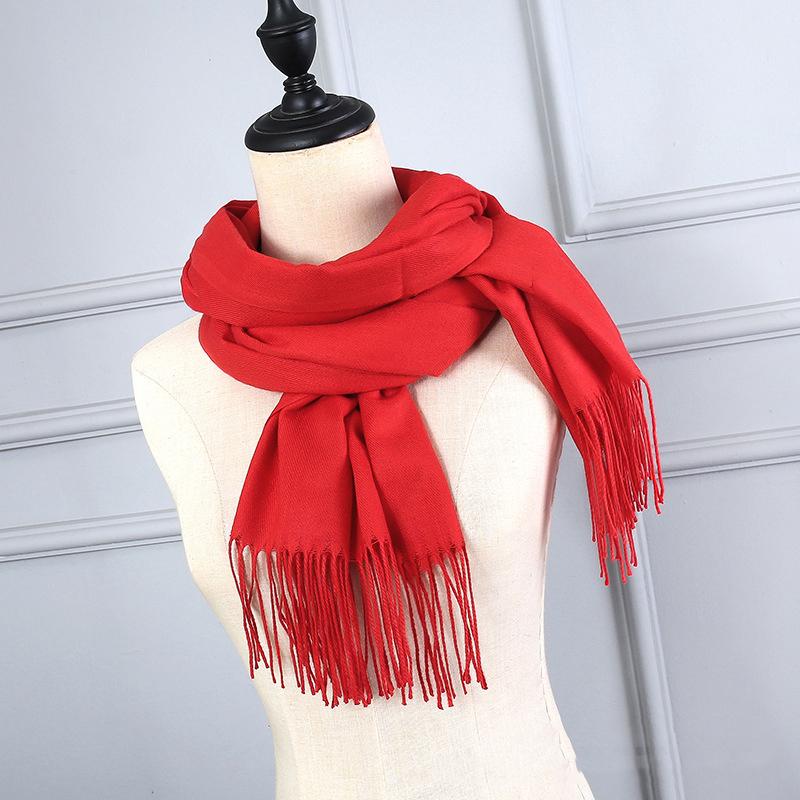Women Scarf Shawl Soft Thickened Solid Color Winter Warm Tassels Fashion Accessories