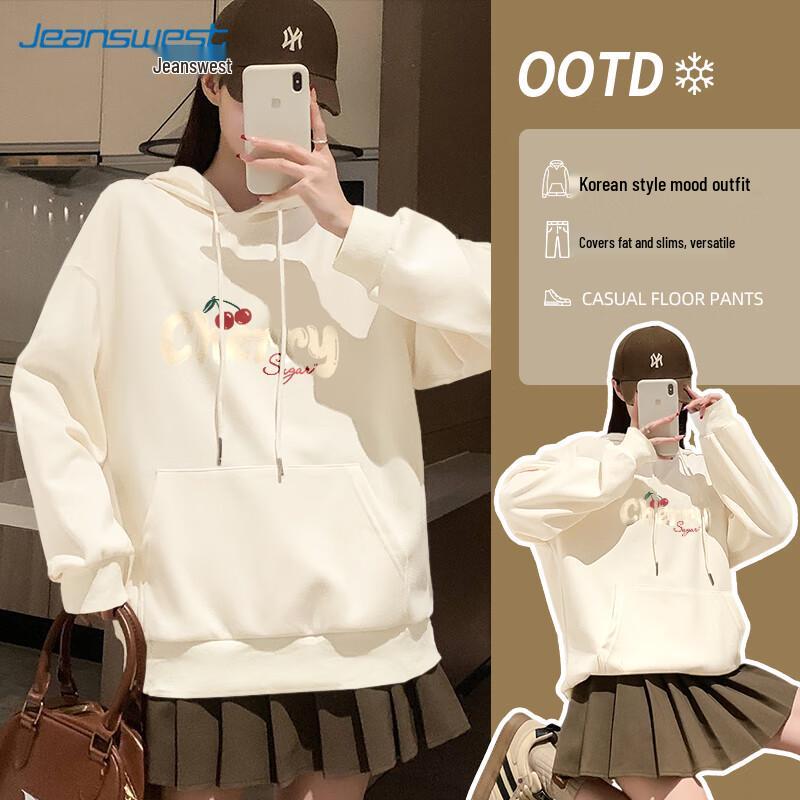 JEANSWEST Women's Cherry Candy Loose Fit Hooded Sweatshirt