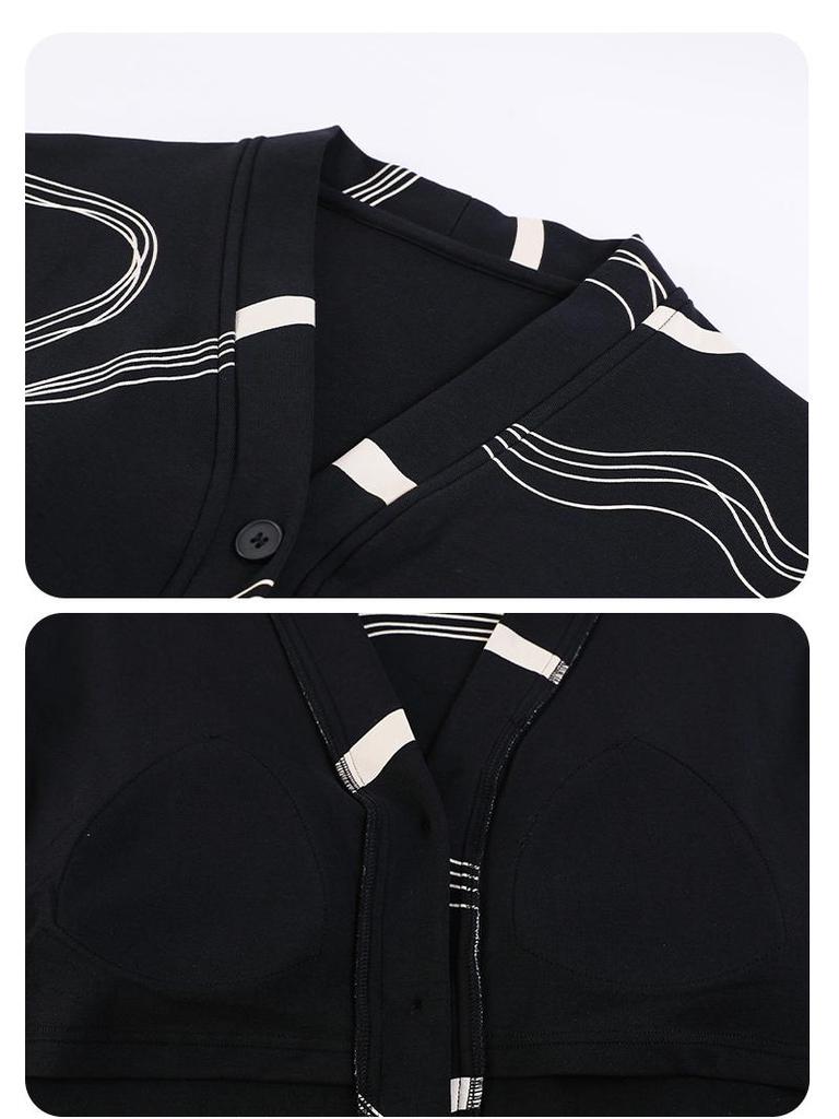 Женский пижамный комплект из хлопка с ретро-принтом - Кардиган с V-образным вырезом, Свободный крой, Удобный корейский стиль, Весна/Осень.