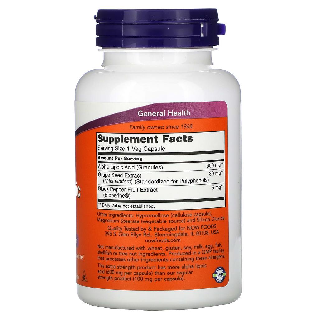 NOW Foods, Alpha Lipoic Acid, Extra Strength, 600 mg, 120 Veggie Capsules