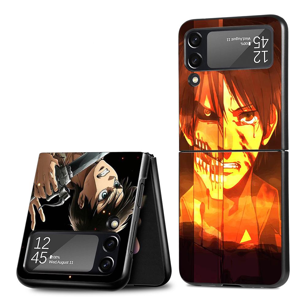 Аниме Чехол для мобильного телефона Attack On Titan для Samsung Galaxy Z Flip3 5G Flip4 Черный Чехол Z Flip 3 Жесткий ПК Роскошный Чехол Zflip3 Funda