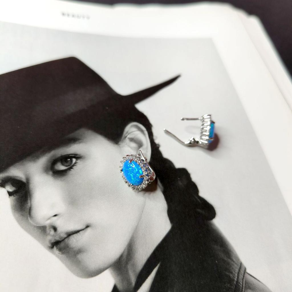 Silver Earrings with Opal 2.616ct, Cubic Zirconia (2174240)