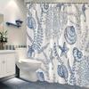 1 сине-белая шторка для душа с морскими существами, морскими звездами, ракушками, водорослями и кораллами, винтажный морской стиль, с крючками