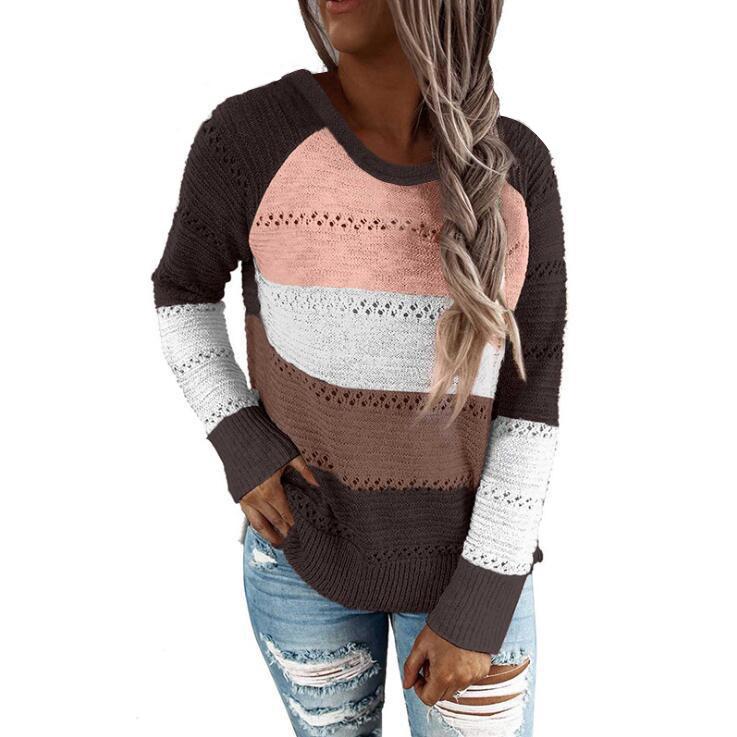 Original Order Autumn Winter Pullover Colour Blocked Sweater for Women Luxurious Relaxed-fit Slimming and Versatile Top