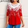Women's Plus Size Long Sleeve Lace Print Christmas Element Loose Top T-Shirt