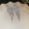 Серьги-пусеты с бахромой из листьев с супер-блестящими бриллиантами 'Серебряная игла', темпераментные, женские, нишевого дизайна, легкая роскошь, высокое чувство стиля