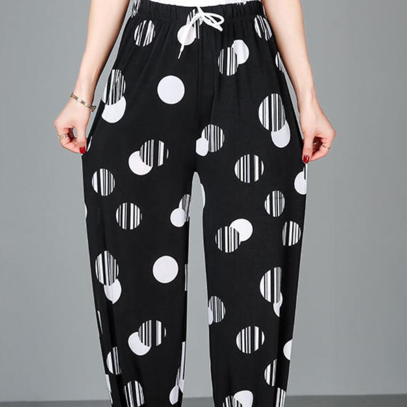 Укороченные брюки, женские летние брюки с тонкой эластичной резинкой на талии, большие размеры, брюки для среднего и пожилого возраста, шаровары