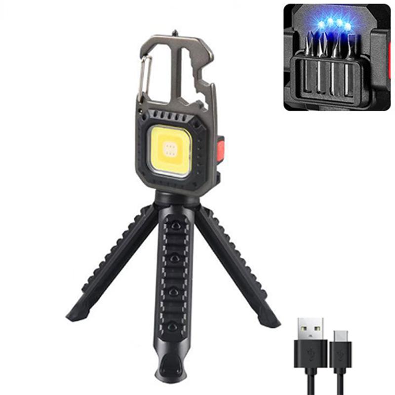 Мини светодиодный брелок портативный рабочий свет карманный фонарик USB аккумуляторная уличная лампа для кемпинга с открывалкой для бутылок с молотком