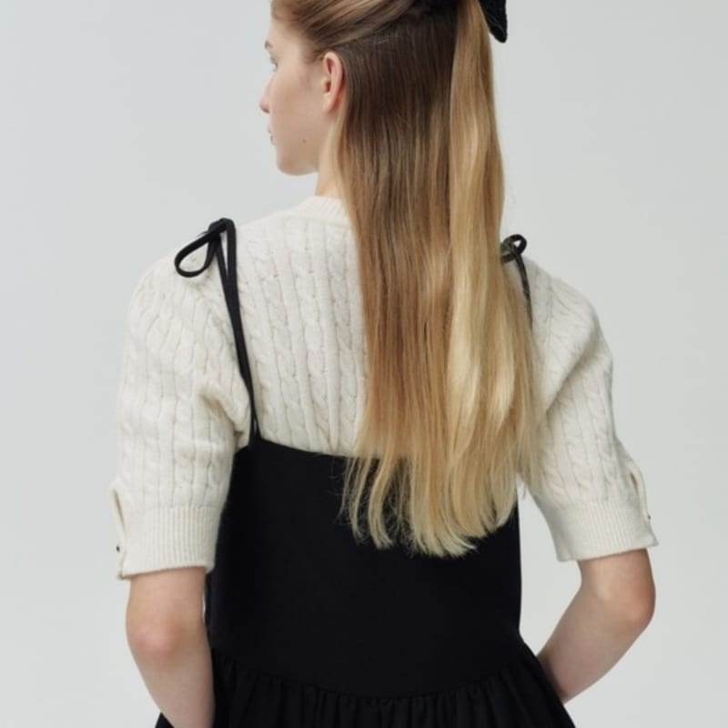 DEPOUND unbalance ribbon hair pin - black tweed