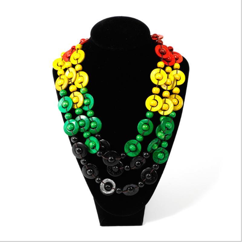 Летний энтузиазм красочные три круга деревянные кокосовые скорлупы женское ожерелье пляж ADM