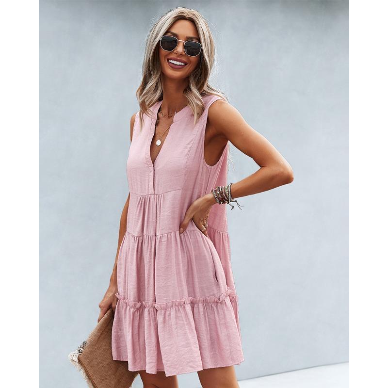 Женское платье с V-образным вырезом, сексуальное однотонное платье, летнее платье без рукавов