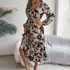 Lady Spring Fall Dress V Neck Floral Print Long Sleeves High Tight Waist A-line Flowy Ruffle Hem Dating Shopping Midi Dress