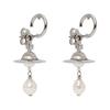 Vivienne Westwood Logo Pendant Earrings With Faux Pearls Women Earrings Silver 6202016M-02P543