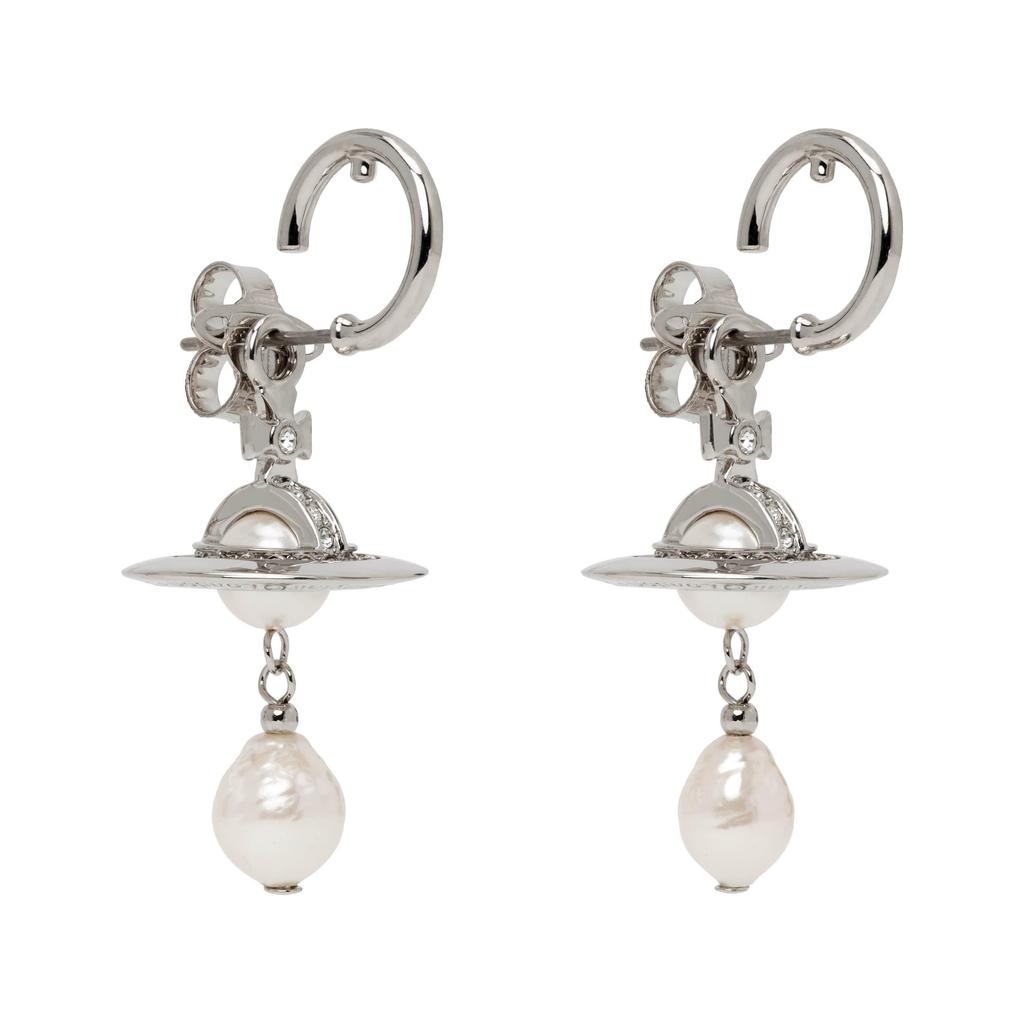 Vivienne Westwood Logo Pendant Earrings With Faux Pearls Women Earrings Silver 6202016M-02P543