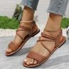Large Size Sandals Women Summer Outer Wear Fashion Hundred Woven Flat Roman Sandals