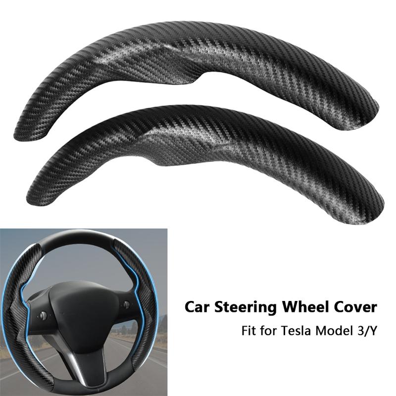 1pc Car Steering Wheel Booster Cover For Tesla Model 3/Y Carbon Fiber Grain Ultra-thin Sweat-absorb Steering Wheel Accessories