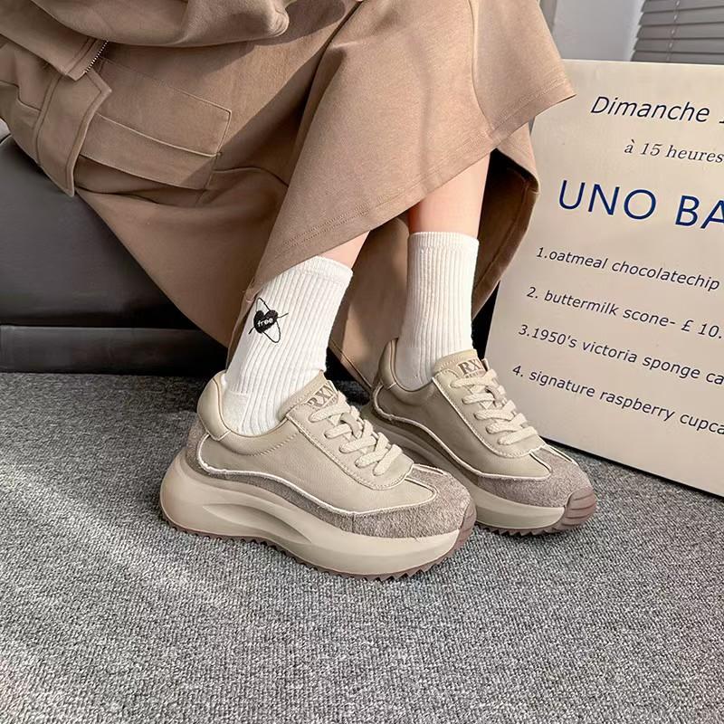 The First Layer of Cowhide Dad Shoes Women's Spring New Sports and Leisure Shoes Versatile and Lightweight White Shoes