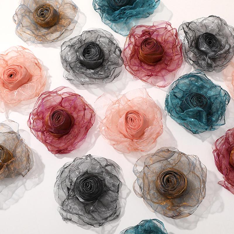 Искусственный цветок из шифоновой ткани ручной работы для свадебного платья, украшения шляп, своими руками, марля, обожженный край, роза, шитье, аппликация