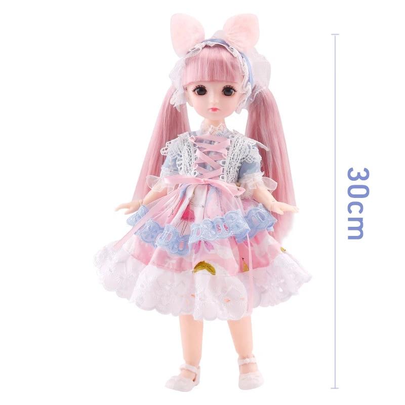 Кукла BJD для девочек, 30 см, аниме-кукла, 23 шарнира, подвижное тело с юбкой, шляпа, головной убор, игрушка «сделай сам»