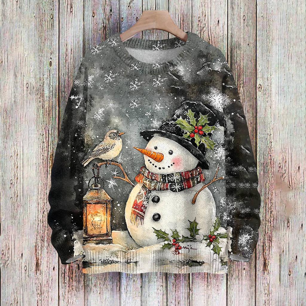 Рождественские толстовки для женщин Вязаный свитер Милая рубашка Осенний свитер с круглым вырезом Топы