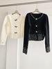 High-End French-Style White Knitted Cardigan with Bead and Rhinestone Detailing