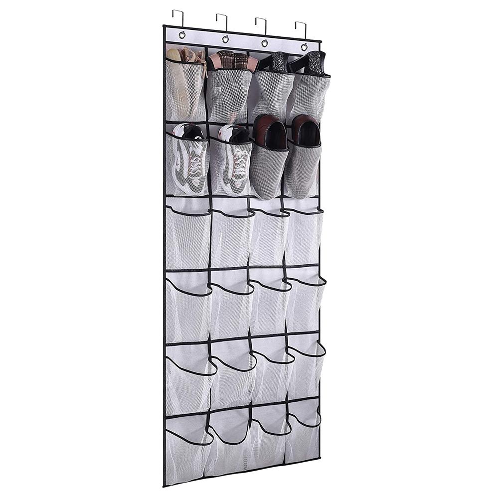 24 Pockets Over the Door Shoe Organizer Large Mesh Pocket Wall Storage Bag With 4 Metal Hooks Hanging Shoe Rack For Bedroom Door