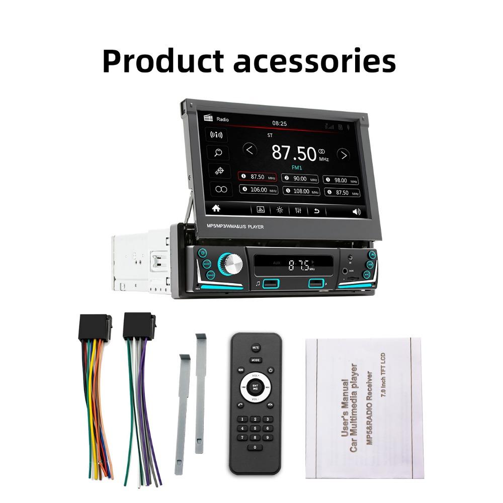 1 Din Автомобильный радиоприемник с электрическим выдвижным экраном Авторадио Универсальный мультимедийный MP5-плеер 7 лампочек Проводной Carplay Bluetooth Автомобильная стереосистема