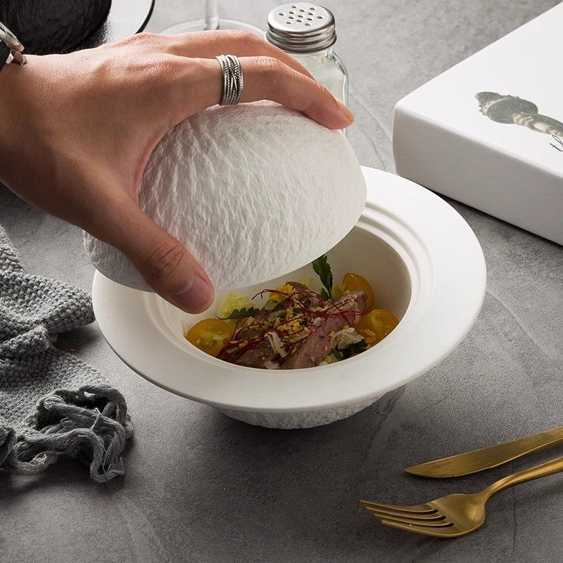 BEPAN 1PC Creative Spherical Bowl Ceramic Tableware Planet Bowl Dry Plate Rock Texture Art Design Dinnerware Hotel Restaurant