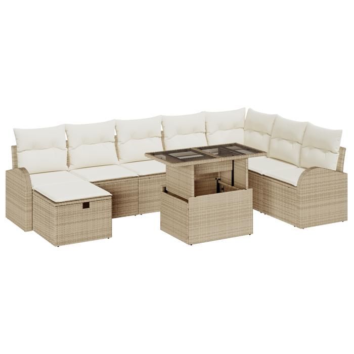 VidaXL Ensemble de Sofa de Jardin de 9 pièces avec Coussins Beige en Rattan Poly 3359778