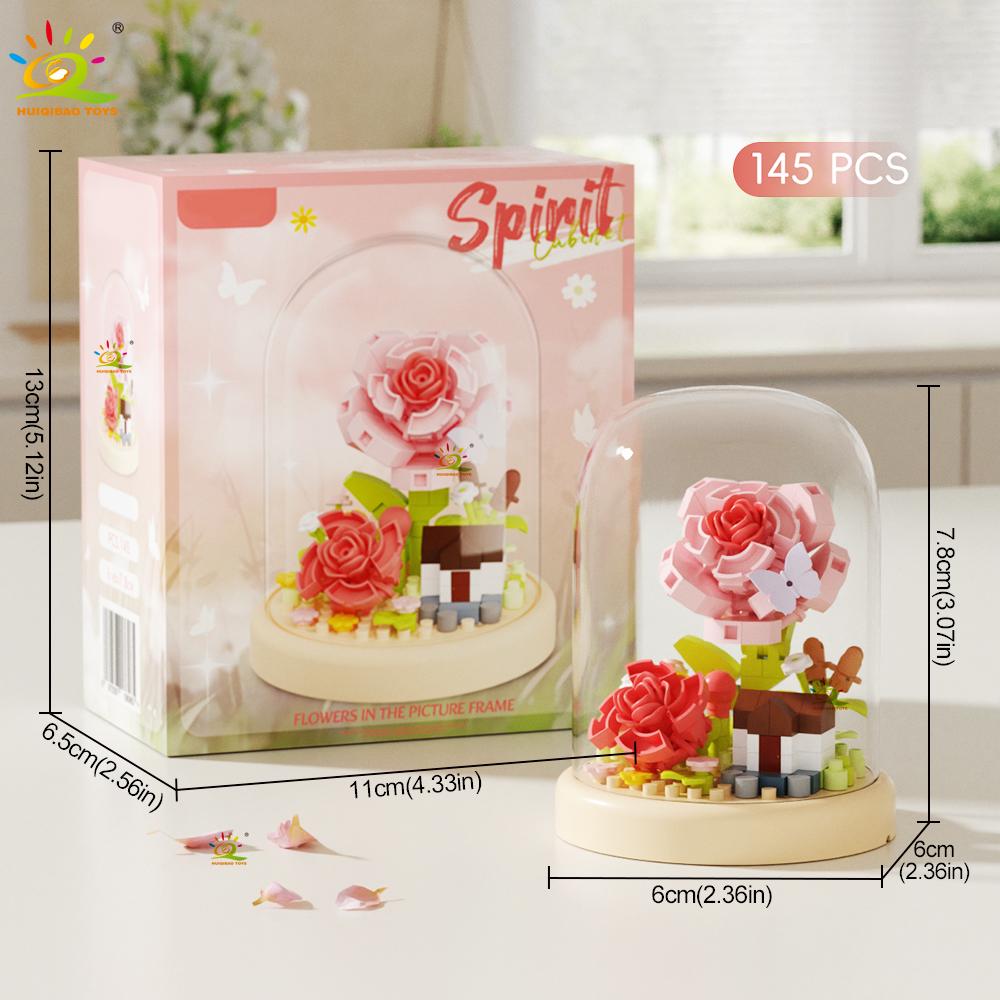 HUIQIBAO MOC Flower Display Box Micro Building Block DIY Mini Flower Mini Diamond Model Brick Toy for Children Desk Decoration
