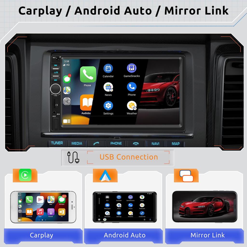 2 Din Car Audio Car Stereo Bluetooth с Android Hodozzy 7-дюймовый экран 2 Din Dual Din Car Radio с эквалайзером USB AUX Car Multimedia Backup Camera CarPlay,