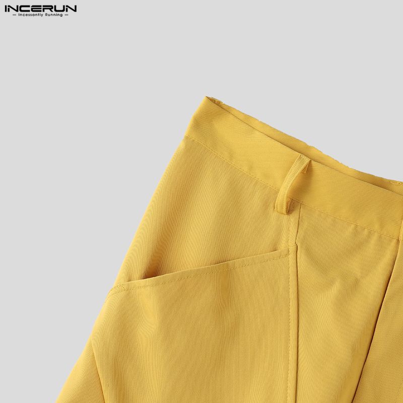 INCERUN Мужские брюки-капри на молнии с карманами на талии, повседневные свободные укороченные
