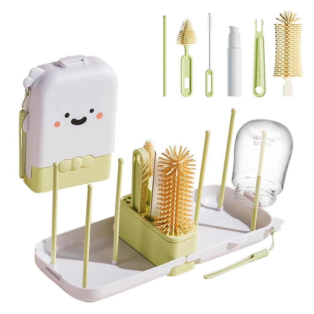 Kumomi 10-Piece Baby Bottle Washer and Dryer Set with Foldable Drying Rack, Easy To Clean, Space-Saving, Portable, Perfect for Travel, Water Bottles,