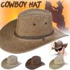 2021 New Outdoor Wide Brim Hat Men's Retro Classic Summer Cool Western Cowboy Hat All-match Linen Sun Hat