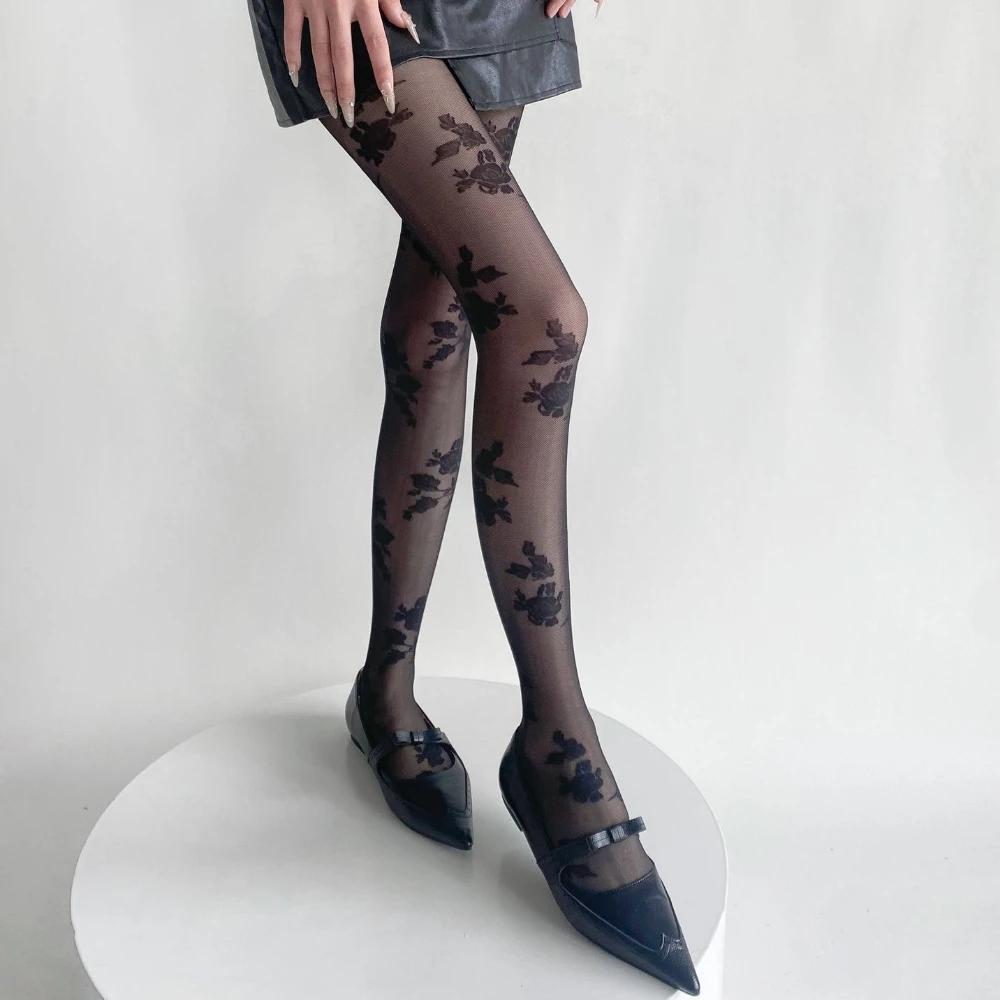Tights Women Floral Print JK Lolita Girls Thigh High Stockings Pantyhose Sexy Lingerie Female Hosiery High Waist Body Stockings