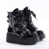 Металлическая цепь Патентная кожа Панк Ботильоны Женские 2025 Зима Дизайнерские Массивные Ботинки на Платформе Женские Черные Готические Лолита Обувь