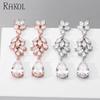 RAKOL  EP5116  New Arrival  Silver Plated Earrings Waterdrop Copper with Zircon Earrings for Women Flower Clear Water Drop Ear